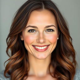 A portrait of an average 28-year-old woman, with a friendly and approachable expression