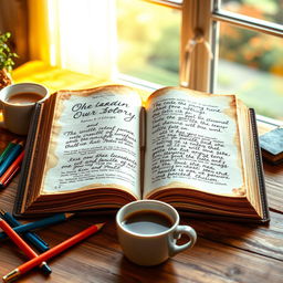 An open book with a mixture of written and blank pages, symbolizing our ongoing story and new possibilities
