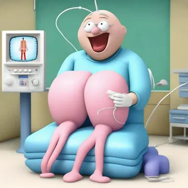 In the animated TV show, the character undergoes a comical abdominovesical surgery after he accidentally swallows a deflated balloon.