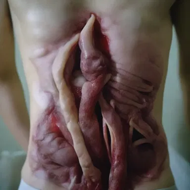 The intense movie scene showed a character getting stabbed in the abdomen, causing damage to both the abdomen and the urinary bladder, resulting in an abdominovesical injury.