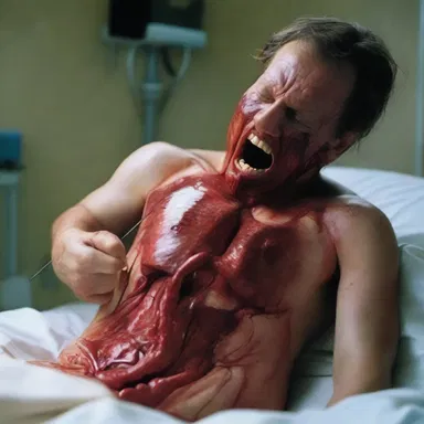 The intense movie scene showed a character getting stabbed in the abdomen, causing damage to both the abdomen and the urinary bladder, resulting in an abdominovesical injury.