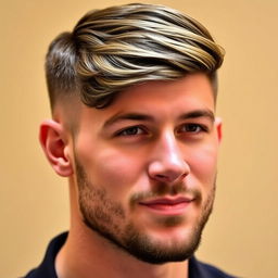 A close-up portrait of a stylish man with a low taper fade haircut