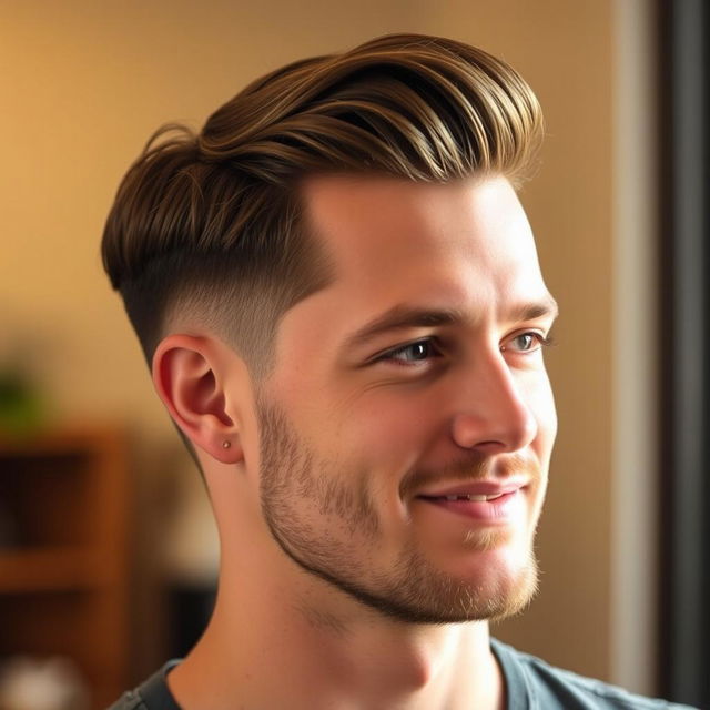 A close-up portrait of a stylish man with a low taper fade haircut