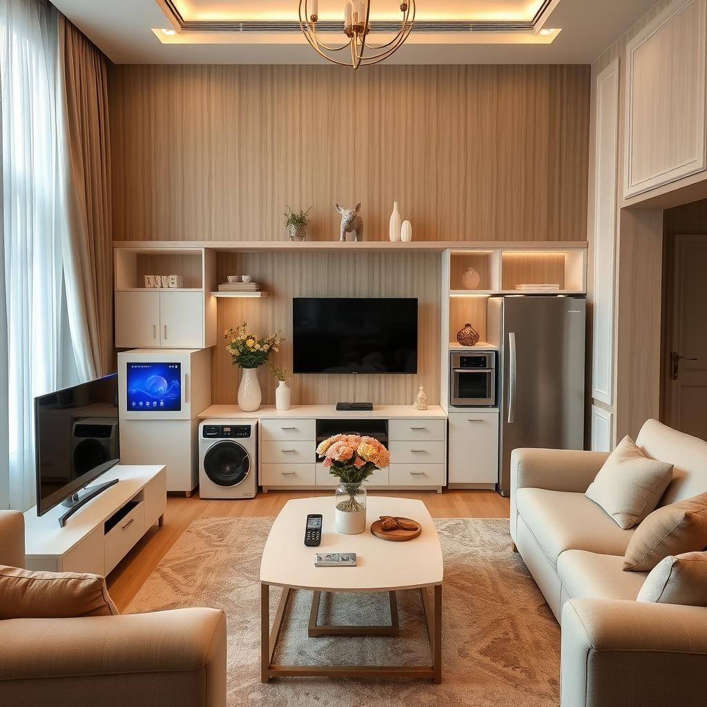 A beautifully arranged living room showcasing high-quality home appliances from Gol Narges