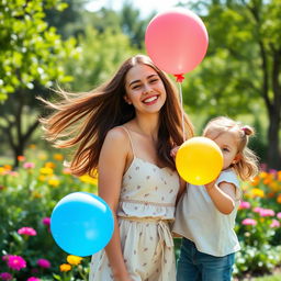 A beautiful young woman in her late teens, radiating joy, standing beside her adorable daughter and loving husband