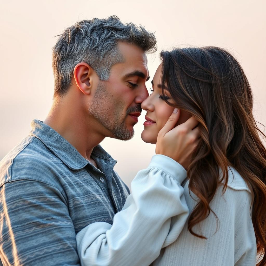 A romantic scene depicting a couple tenderly kissing, showcasing their intimate connection