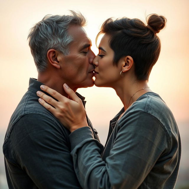 A romantic scene depicting a couple tenderly kissing, showcasing their intimate connection