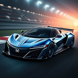 A sleek and futuristic Honda hypercar that combines design elements from the Honda NSX, McLaren P1, and Formula 1 cars