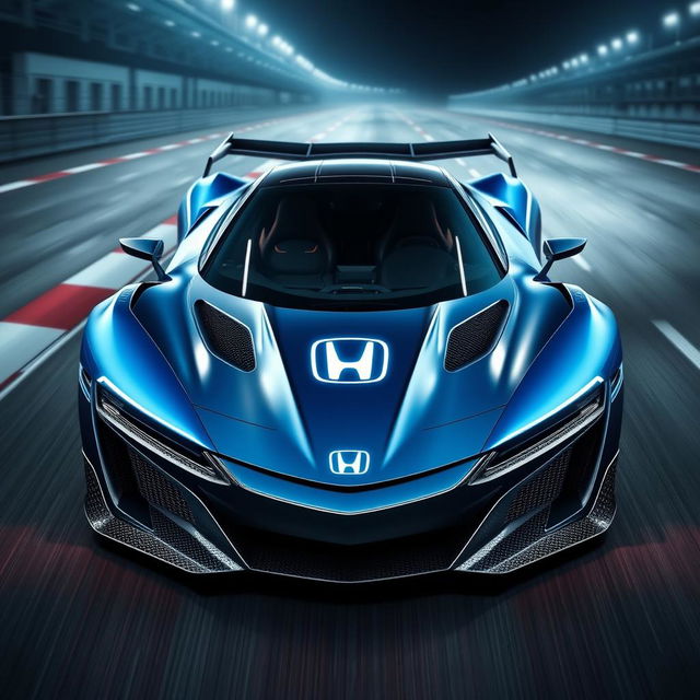 A sleek and futuristic Honda hypercar that combines design elements from the Honda NSX, McLaren P1, and Formula 1 cars