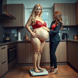 A full-length photograph of a stunning 18-year-old girl with a sexy, sweet, and thin face, adorned with long flowing blonde hair