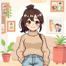 A pixel art character depicting a nurturing and stylish mom for a visual novel