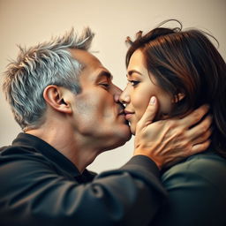 A tender moment captured between a couple as they kiss passionately