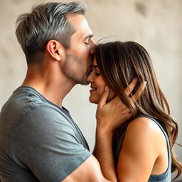 A tender moment captured between a couple as they kiss passionately