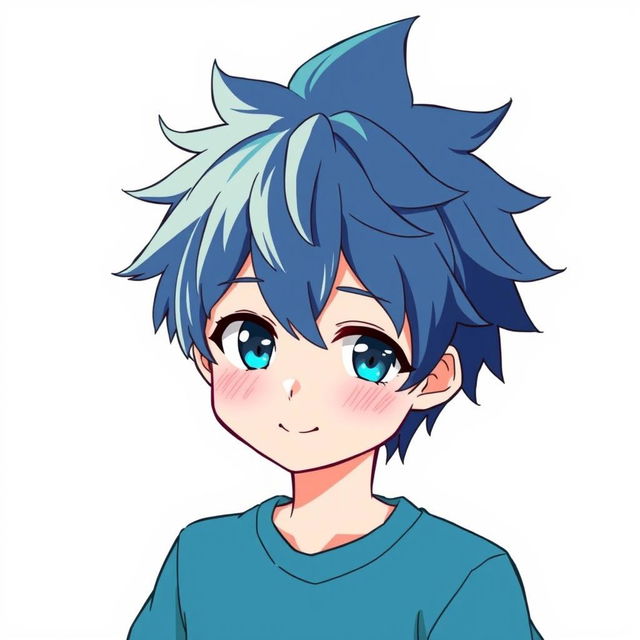 A simple hairstyle for an anime boy, featuring medium-length spiky hair with soft, tousled strands and a color gradient from dark blue at the roots to light turquoise at the tips