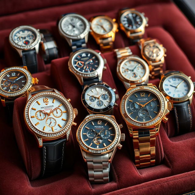 A collection of luxury watches displayed in an elegant manner