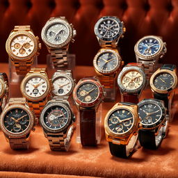 A collection of luxury watches displayed in an elegant manner