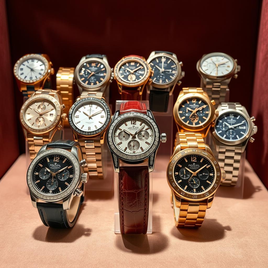 A collection of luxury watches displayed in an elegant manner