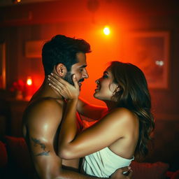 A provocative and sensual image depicting intimate moments between two consenting adults in a rich and vibrant setting