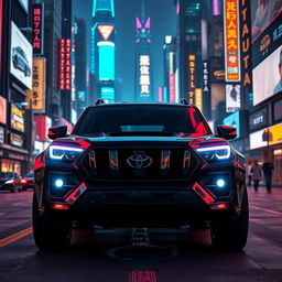 A stunning cyberpunk four-seated retro SUV portrayed from a 45-degree front view