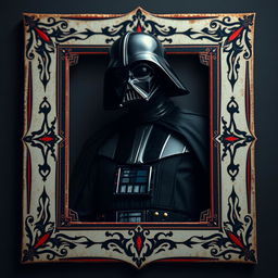 A unique and collectible card inspired by a dying figure reminiscent of Darth Vader without his helmet, capturing a moment of vulnerability
