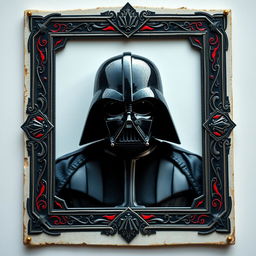 A unique and collectible card inspired by a dying figure reminiscent of Darth Vader without his helmet, capturing a moment of vulnerability