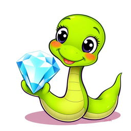 A vibrant green cartoon snake holding a sparkling diamond, illustrated in a playful vector style