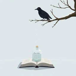 An animated scene depicting a tree branch entering from the right side of the frame with an old crow perched on it