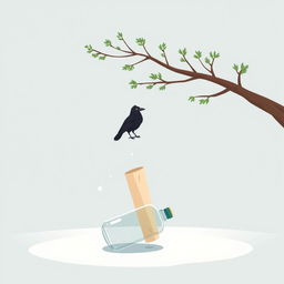 An animated scene featuring a simple evergreen tree with minimal green details in the background
