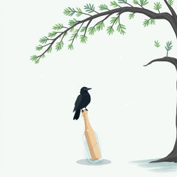 An animated scene featuring a simple evergreen tree with minimal green details in the background