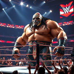 An epic wrestling showdown featuring a colossal 15-foot giant in the ring