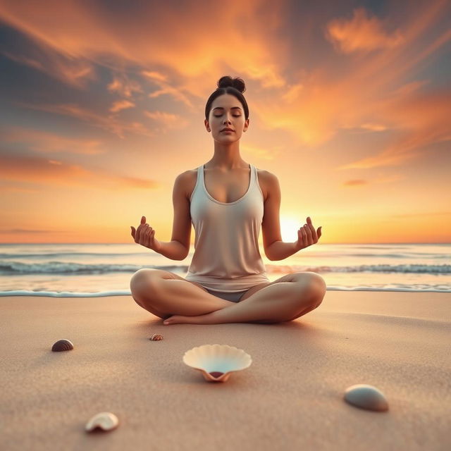 A tranquil and serene visual representation of a person meditating alone at sunrise, capturing an intimate connection with oneself