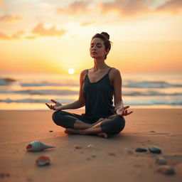 A tranquil and serene visual representation of a person meditating alone at sunrise, capturing an intimate connection with oneself