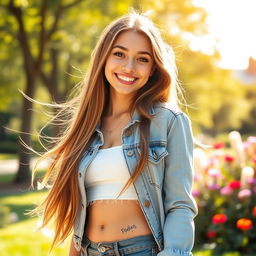 A vibrant portrait of an 18-year-old woman, exuding confidence and youthfulness