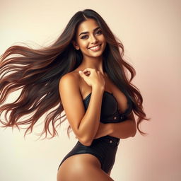 A stunning young woman with captivating features, long flowing hair, and an enchanting smile