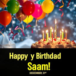 A festive birthday scene celebrating Saam's birthday on December 31st