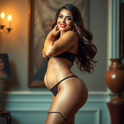 A captivatingly alluring figure of a curvy woman posing confidently, showcasing her enticing curves and sensual silhouette