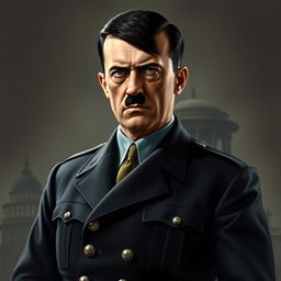 An artistic portrait that evokes the essence of a historical figure inspired by specific features of Adolf Hitler