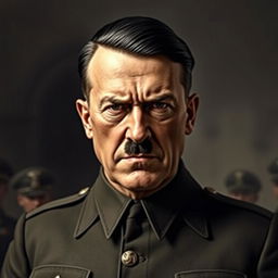 An artistic portrait that evokes the essence of a historical figure inspired by specific features of Adolf Hitler