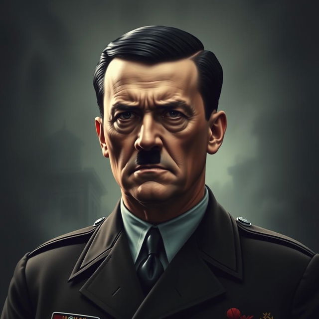 An artistic portrait that evokes the essence of a historical figure inspired by specific features of Adolf Hitler