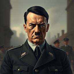 An artistic portrait that evokes the essence of a historical figure inspired by specific features of Adolf Hitler