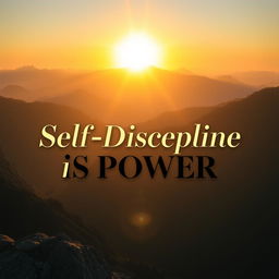 A motivational scene featuring an inspiring background, such as a mountain landscape during sunrise, with the sun casting warm golden hues across the sky