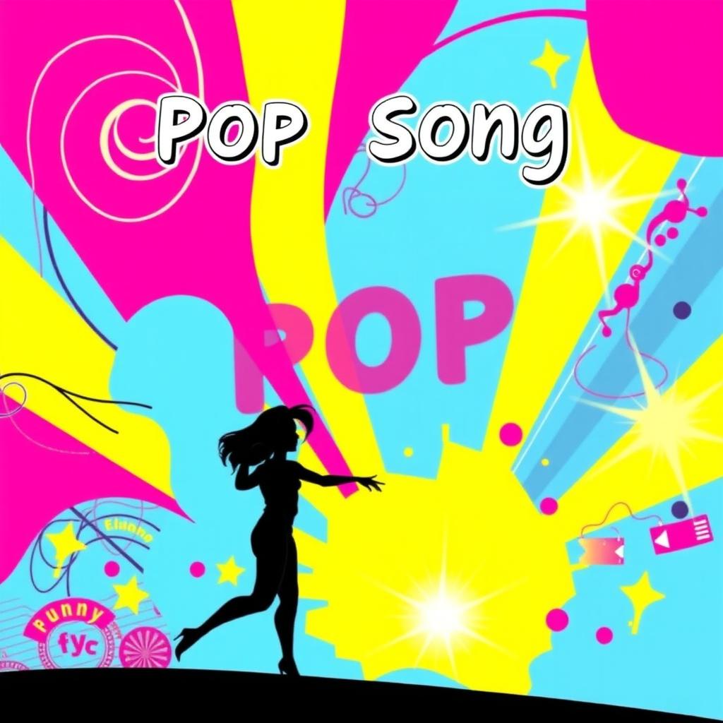Album cover art for a vibrant and energetic pop song, featuring an abstract composition with bold colors such as electric pink, neon blue, and bright yellow