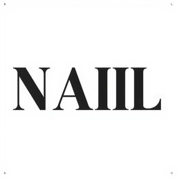 A minimalist poster featuring the word 'NAIL' prominently displayed in bold black typography on a white background