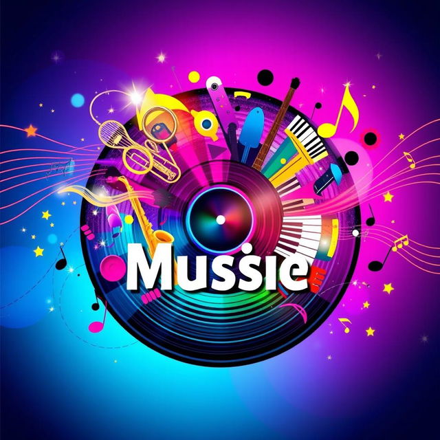 An abstract and colorful album cover art featuring a fusion of musical elements, such as vibrant sound waves and swirling notes