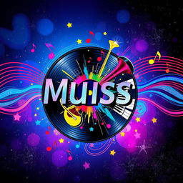 An abstract and colorful album cover art featuring a fusion of musical elements, such as vibrant sound waves and swirling notes