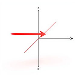 A 3D vector graphic showcasing a red arrow indicating a vector from point A (1, 0, 4) to point B (0, -1, 2)