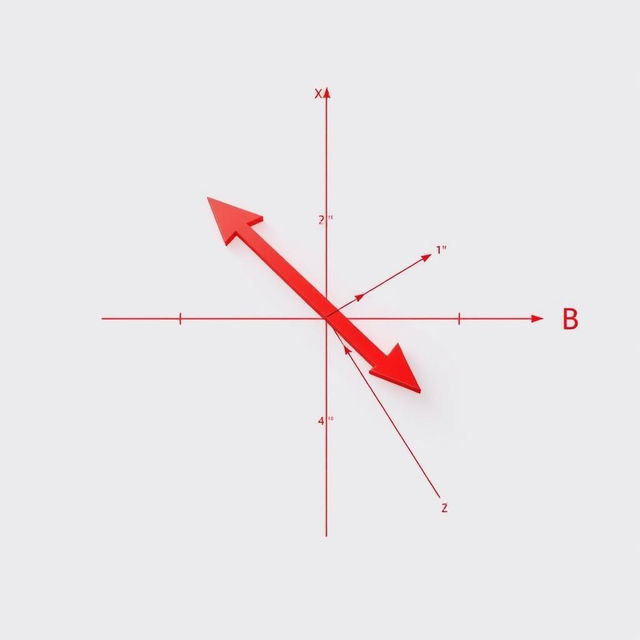 A 3D vector graphic showcasing a red arrow indicating a vector from point A (1, 0, 4) to point B (0, -1, 2)