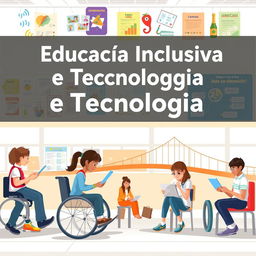 A visually engaging book cover for the title 'Educação Inclusiva e Tecnologia: Construindo Pontes para um Aprendizado Igualitário'