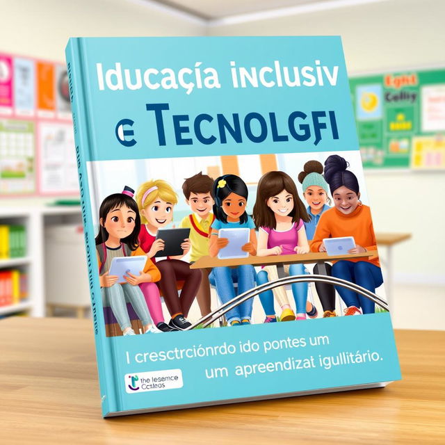 A visually engaging book cover for the title 'Educação Inclusiva e Tecnologia: Construindo Pontes para um Aprendizado Igualitário'