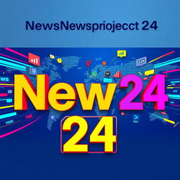 A vibrant poster for 'Newsproject24', featuring modern design elements such as bold typography and dynamic visuals representing digital news